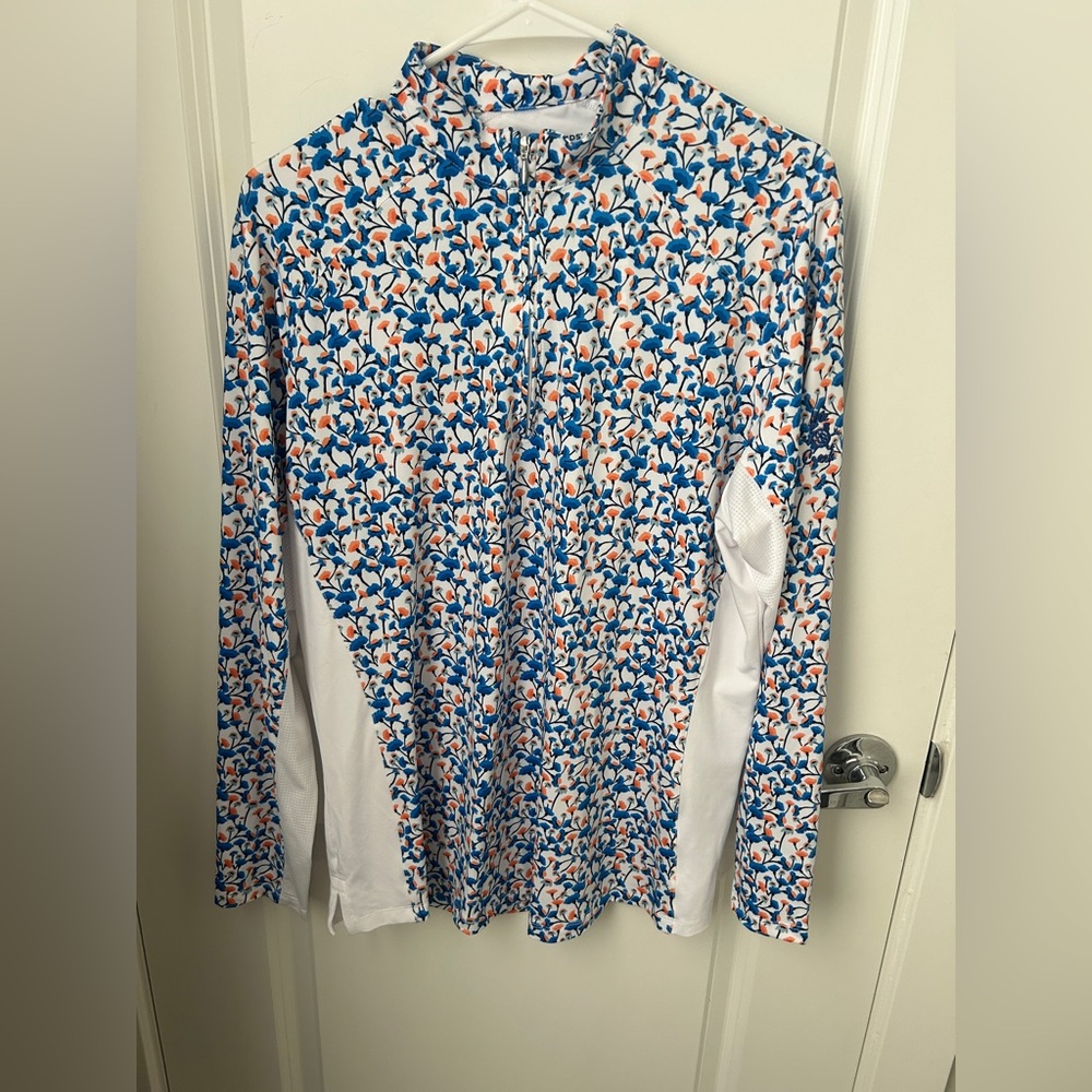 Floral Long Sleeve Women's Top - Blue and White